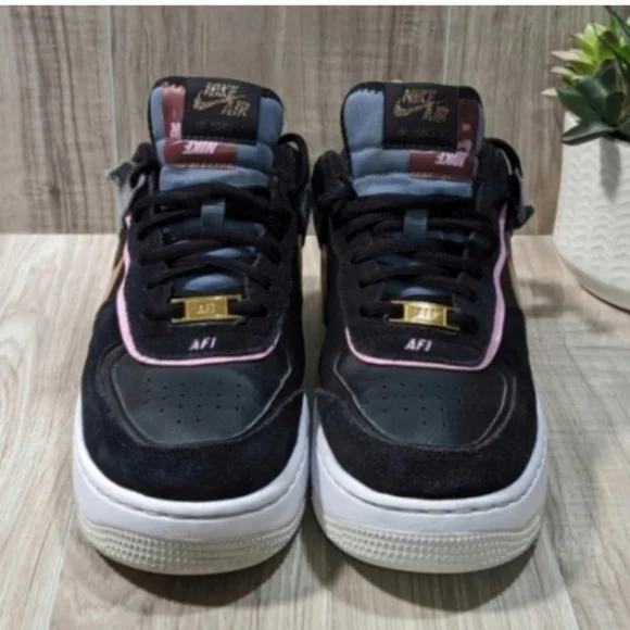 Women's NIKE Air Force 1 "SHADOW" Size 8.5 Black Leather Low Top Sneakers - Picture 8 of 12